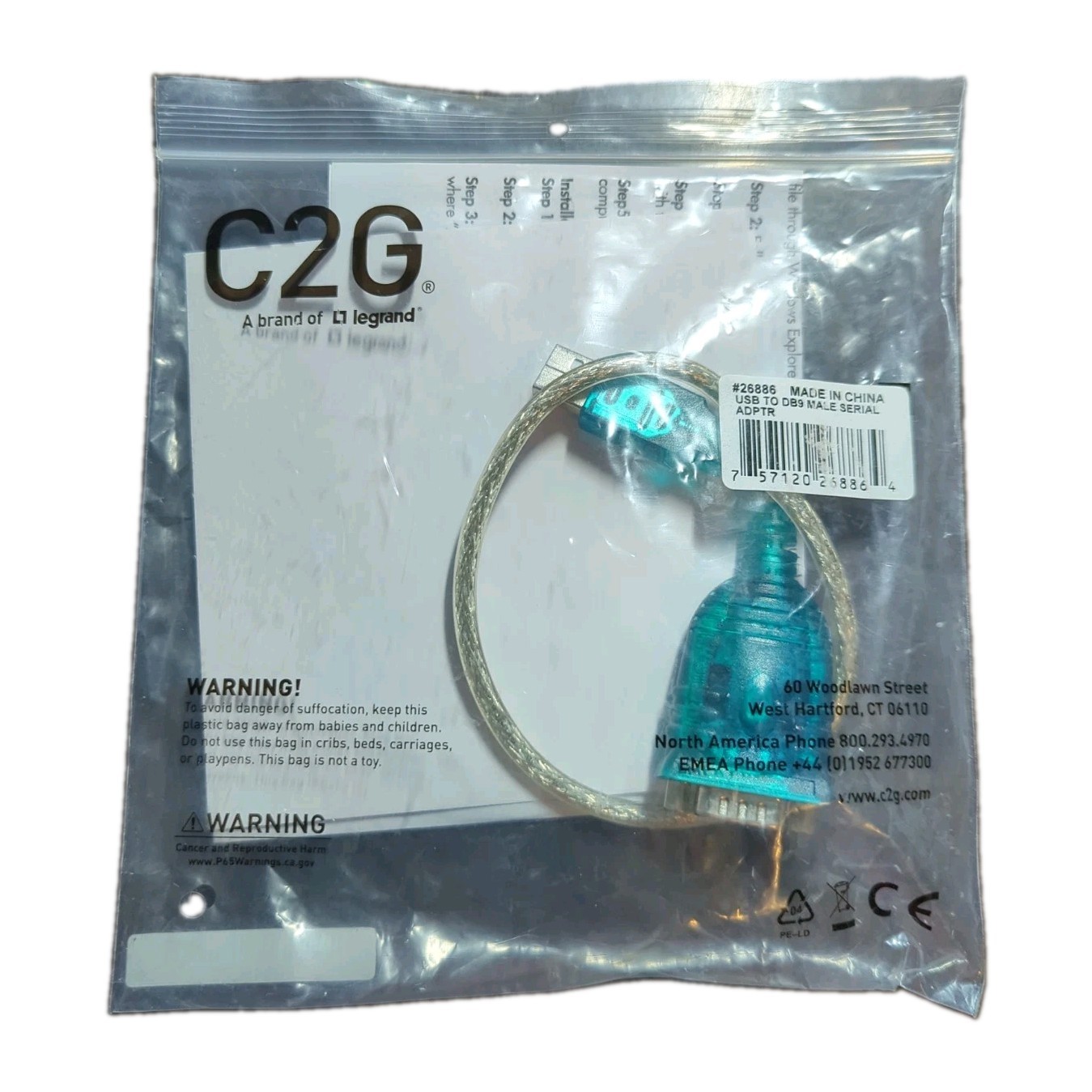 C2G 26886 USB to DB9 Serial Adapter Brand New