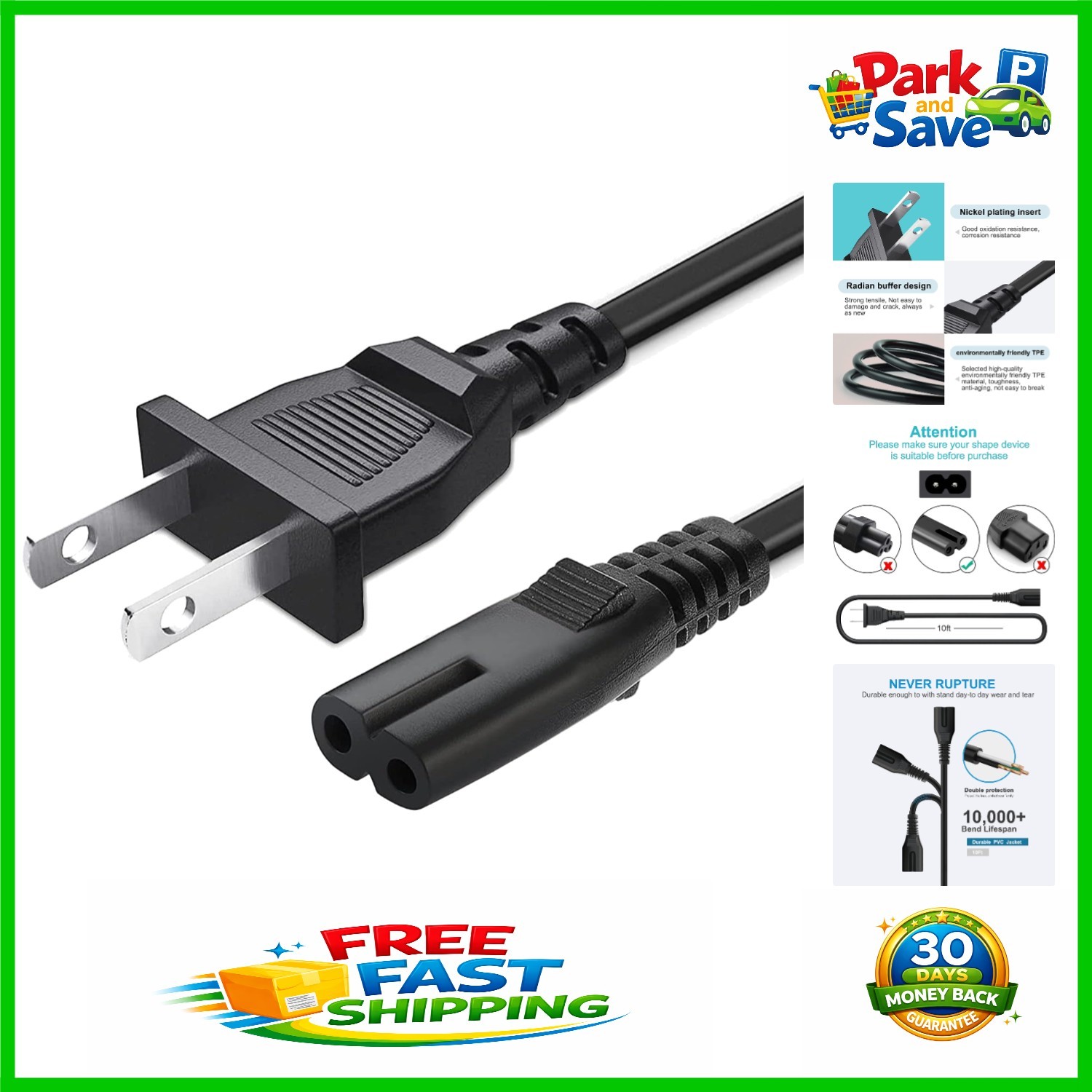 6Ft AC Power Supply Cord for Cooluli Fridge, Philips Respironics & More