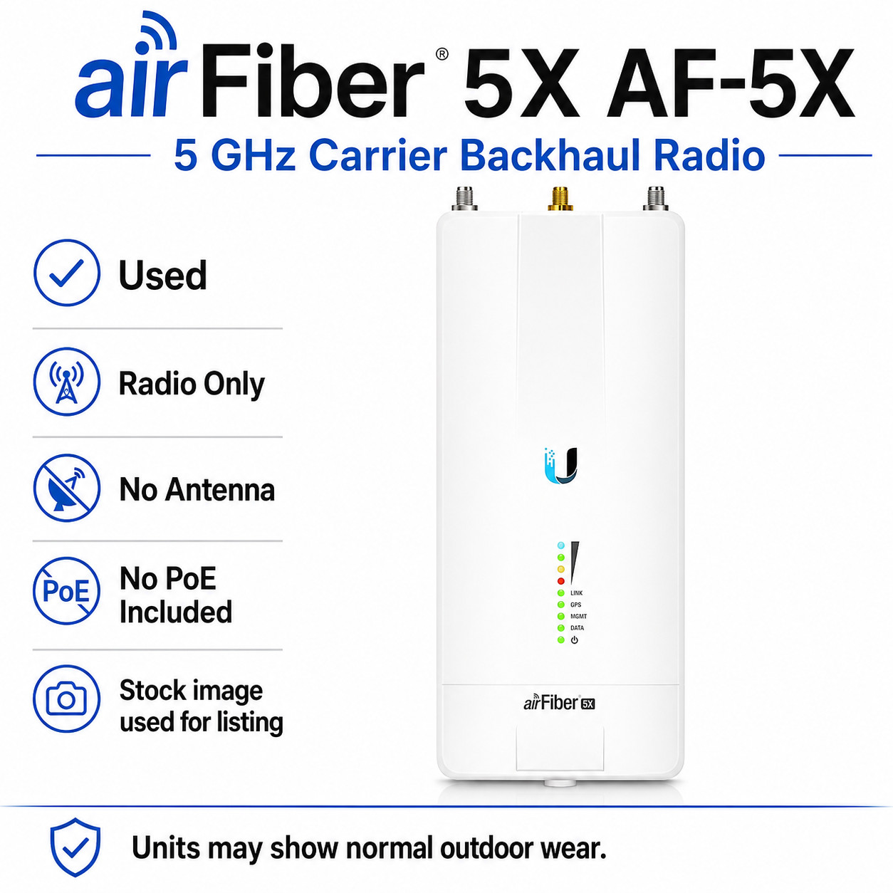 Ubiquiti Networks AirFiber AF-5X 5 GHz U.S. backhaul radio - USED NO GPS NO POE