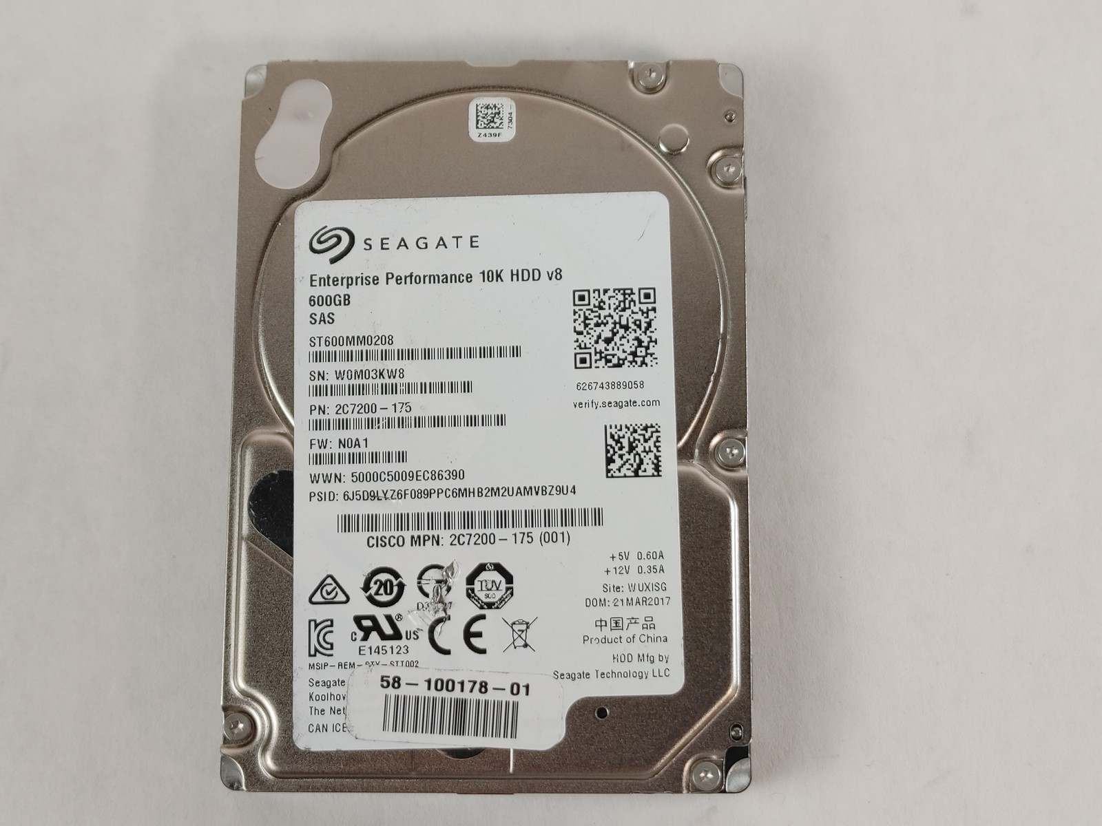 Lot of 5 Seagate Cisco ST600MM0208 600 GB SAS 3 2.5 in Enterprise Hard Drive