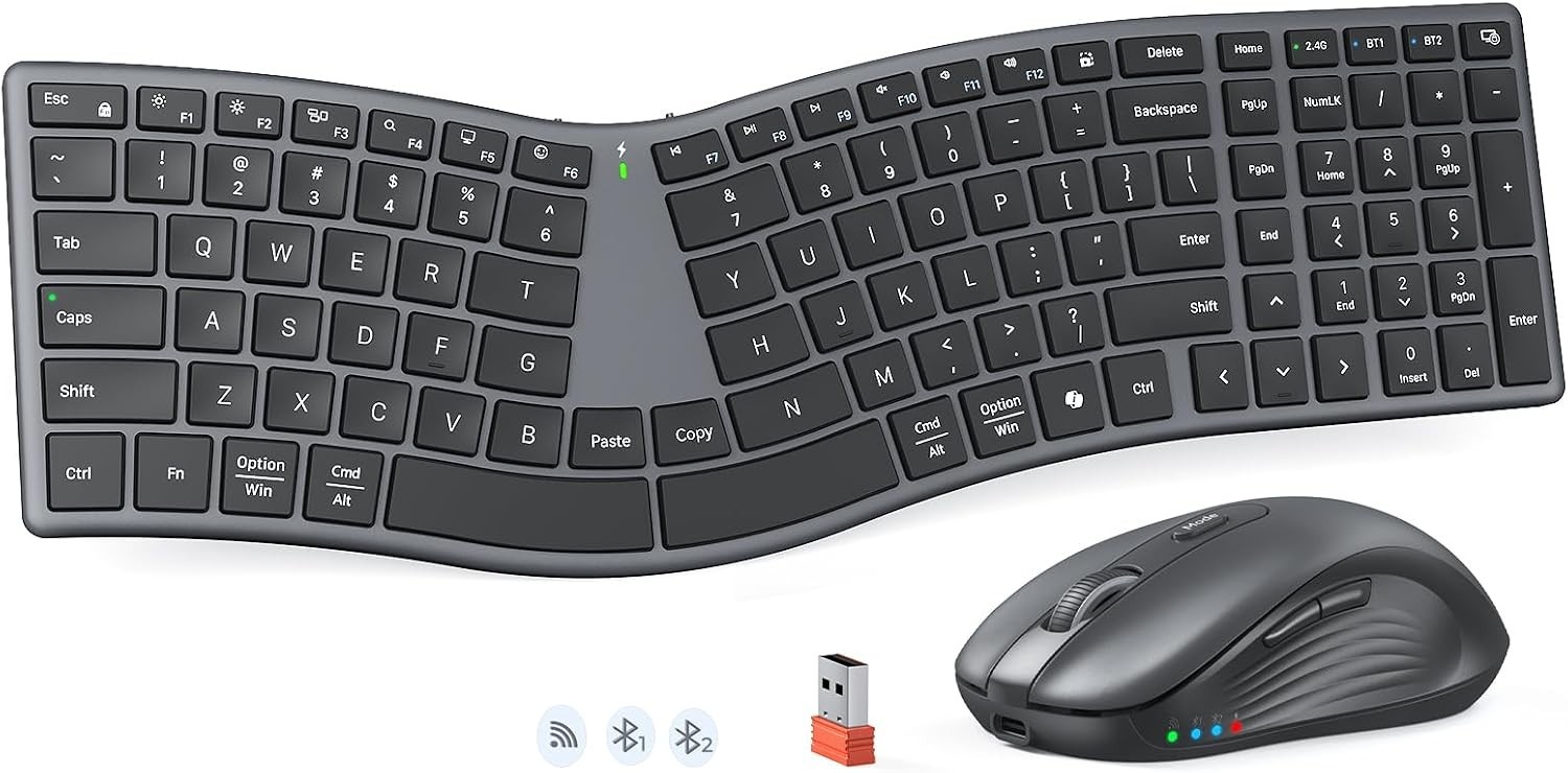 MEETION Director Q Ergonomic Keyboard & Mouse, Split S-Curve Design, Black *NEW*