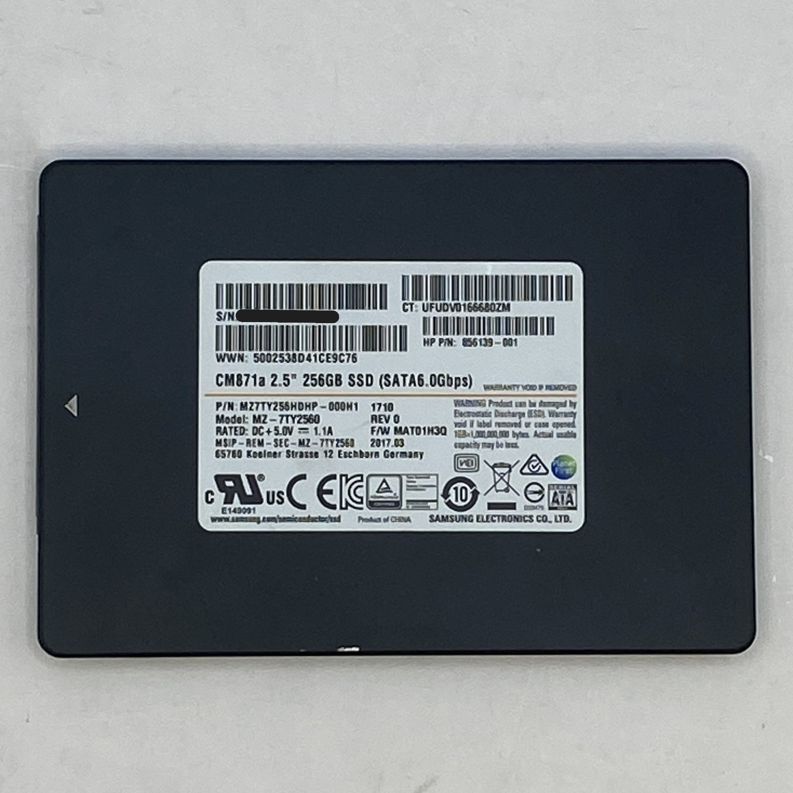 SAMSUNG CM871a 256GB SSD MZ-7TY2560 HP 856139-001 MZ7TY256HDHP-000H1 Good Health
