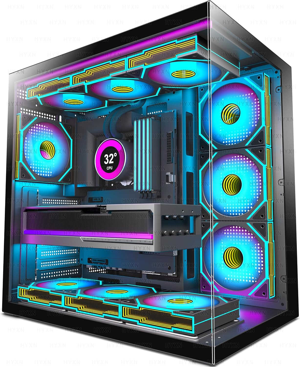 H1  PC Case, Pre-Installed 7 Infinity Mirror PWM ARGB Fans, ATX Mid Tower Comput