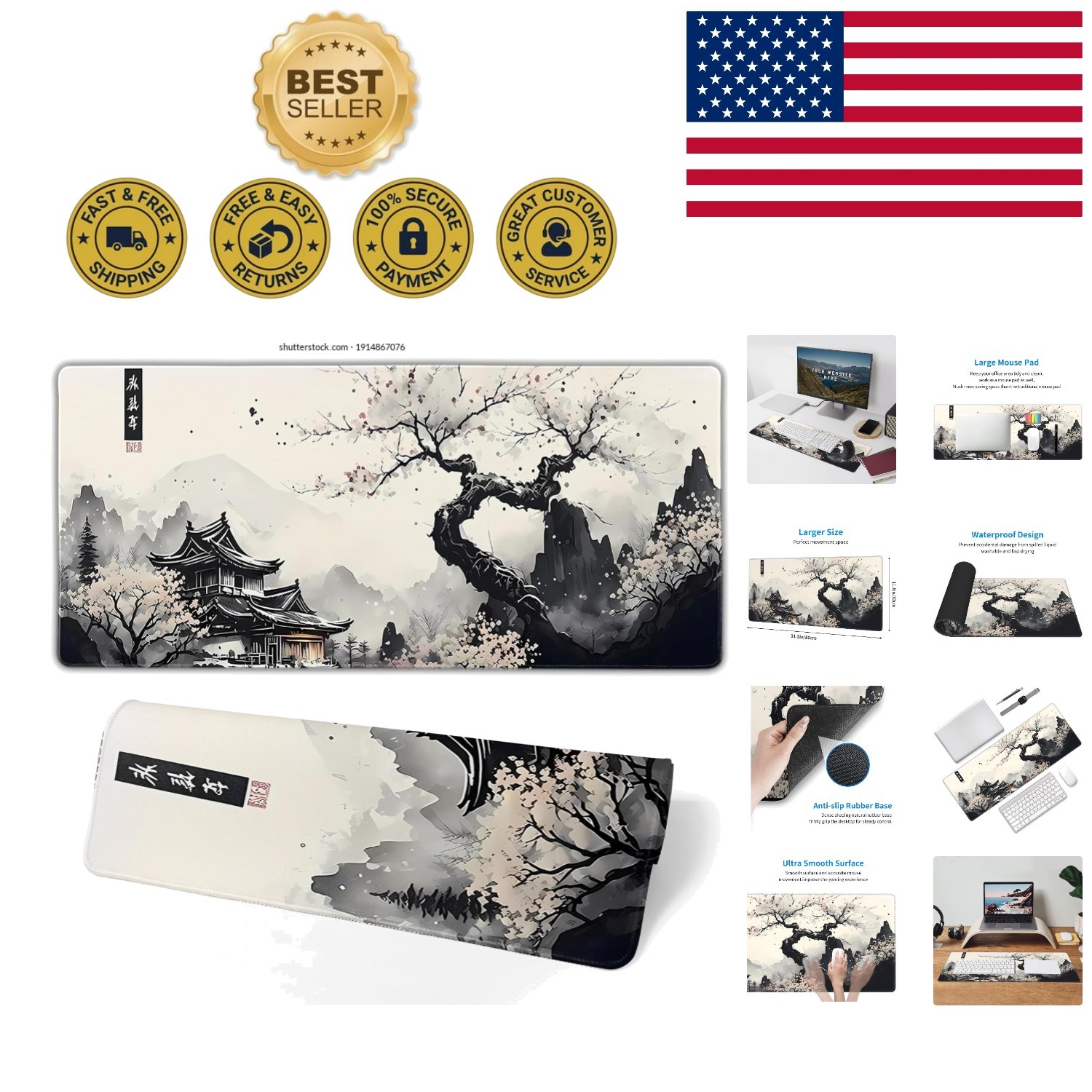 Stylish Cherry Blossom XXL Mouse Pad - Waterproof & Non-Slip for Gaming