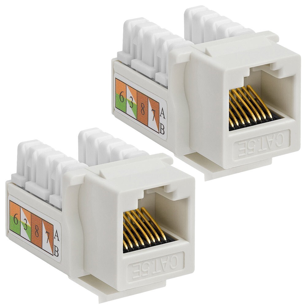 2 Pcs Cat5e RJ45 Network LAN Ethernet Keystone Jack 110 Punch Down Snap-in White