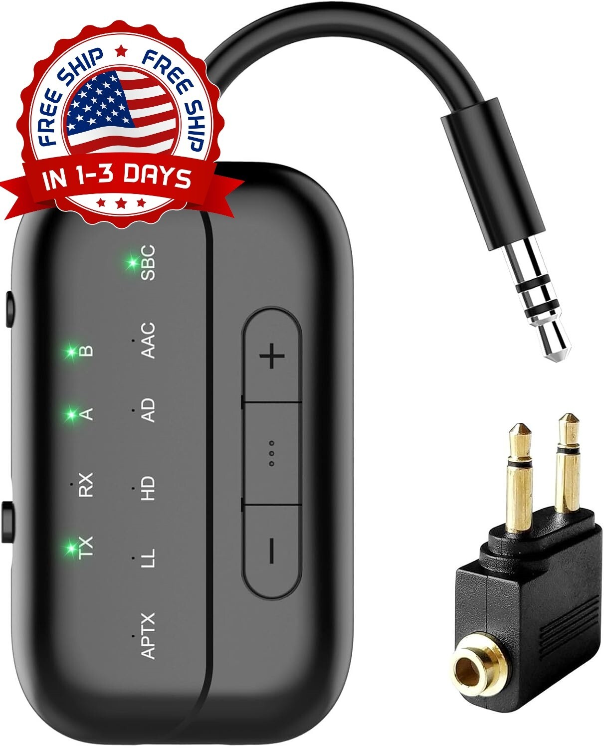 Transmisor y receptor Bluetooth para vuelos, TV, PC, gimnasios y conmutadores US