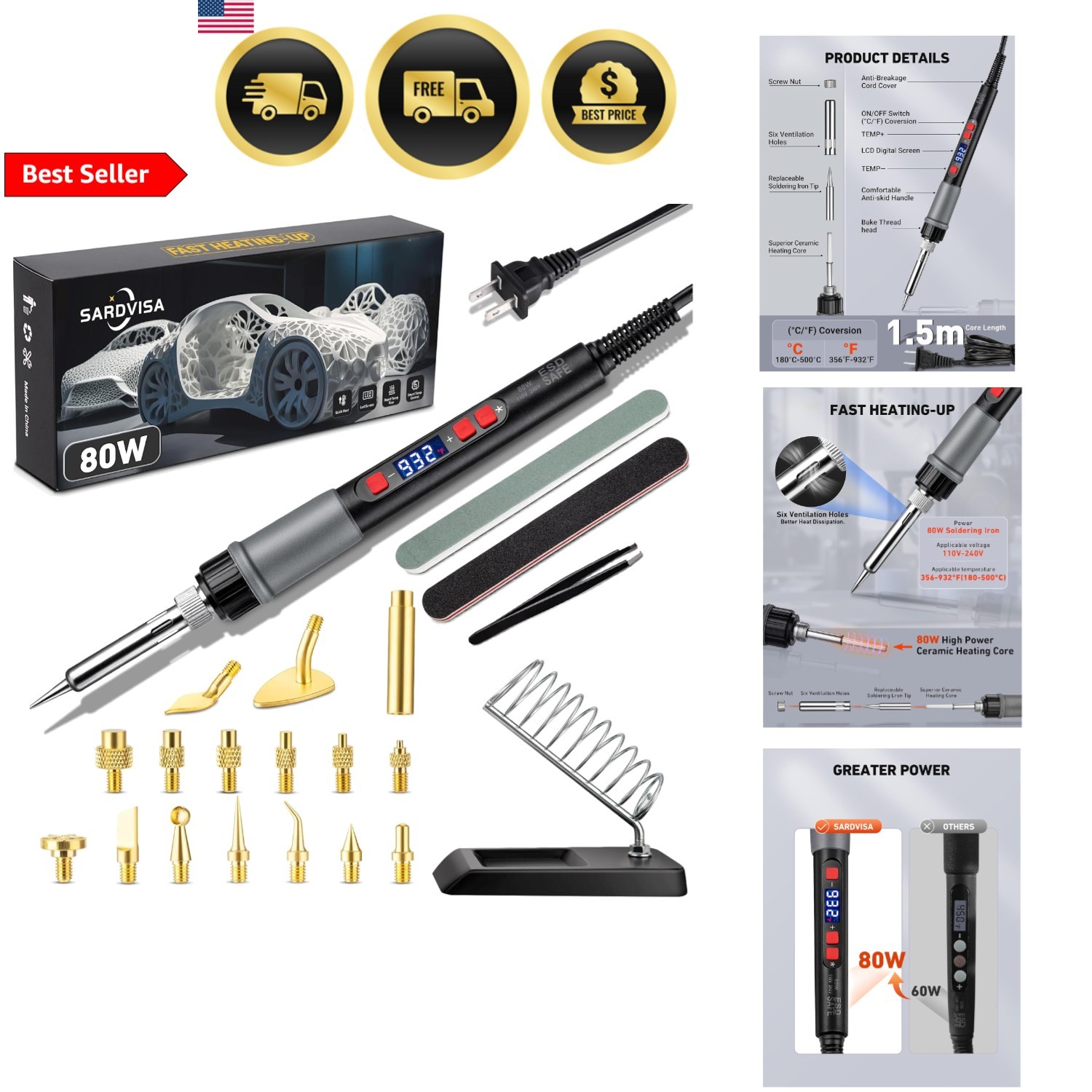 3D Printer Smoothing Tool Kit Soldering Iron 80W LCD 21-in-1 Accessories