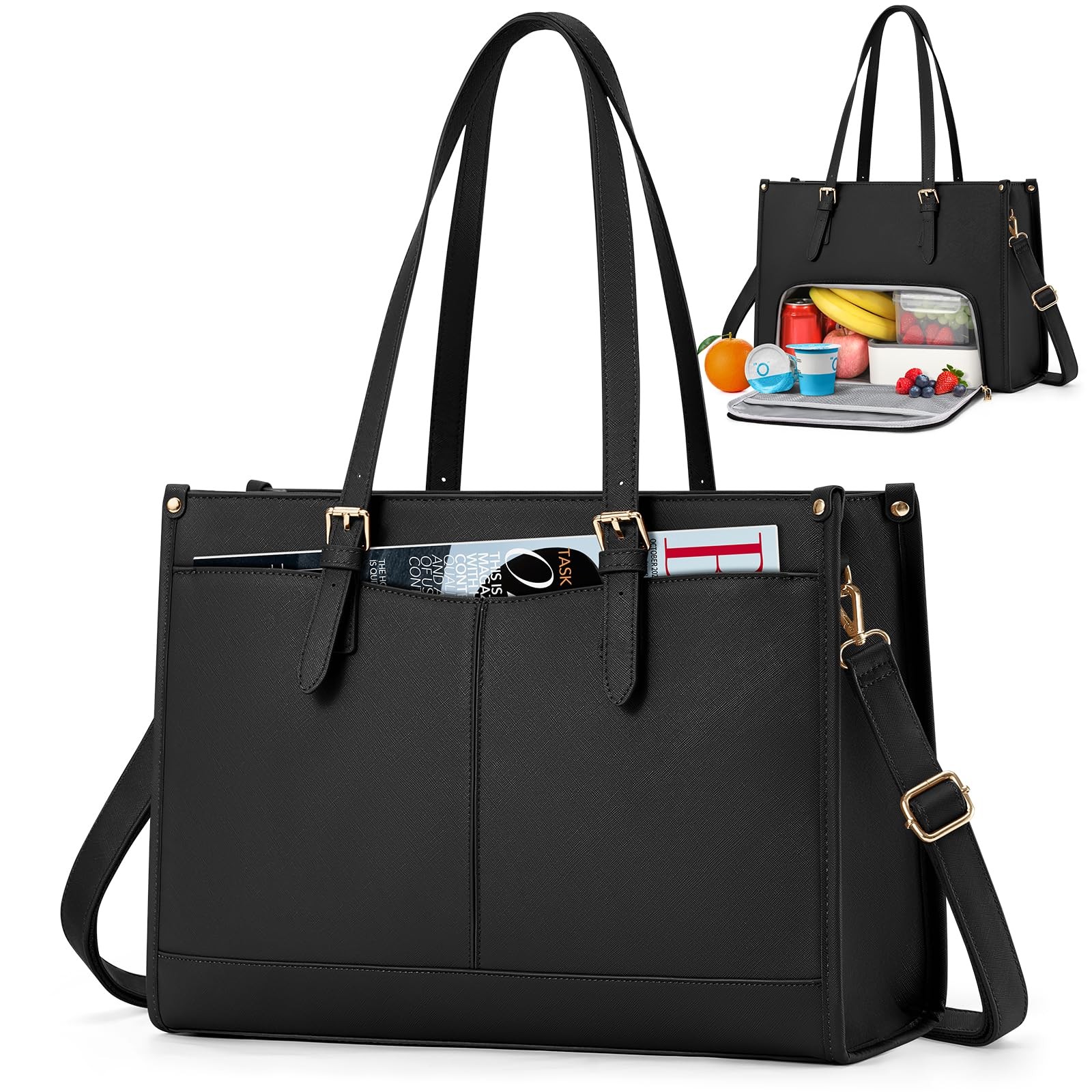Lunch Tote Bag for Women 15.6 Inch Laptop Bags with Insulated Lunch Compartme...