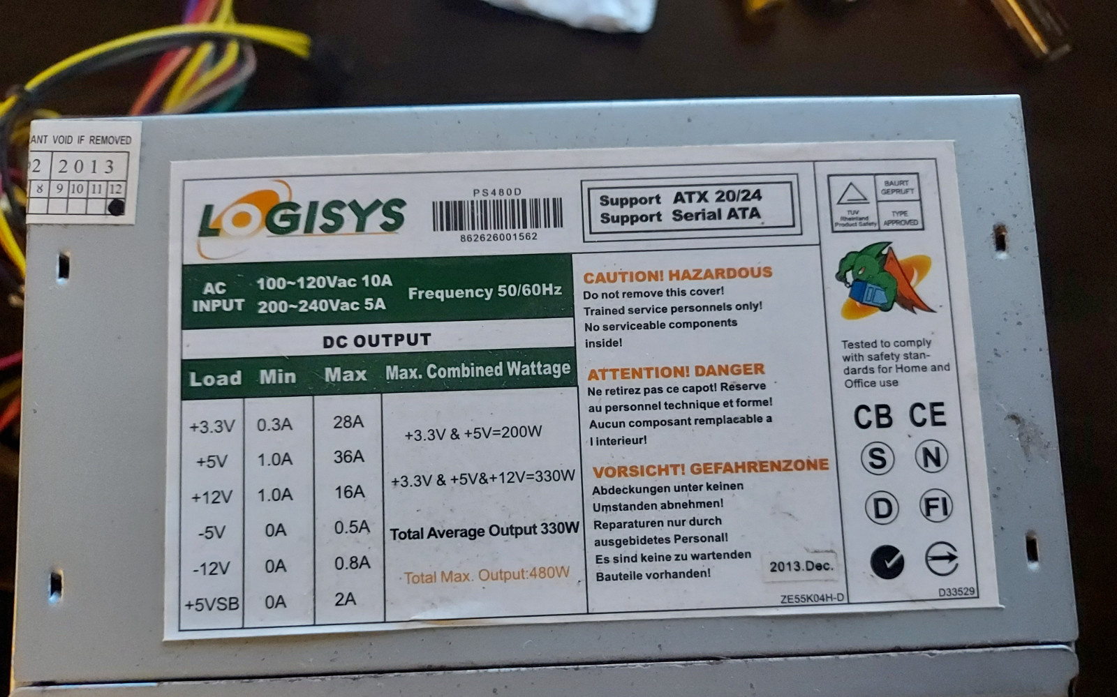 Logisys Corp. 480W 20+4Pin 20+4 ATX Power Supply (PS480D)