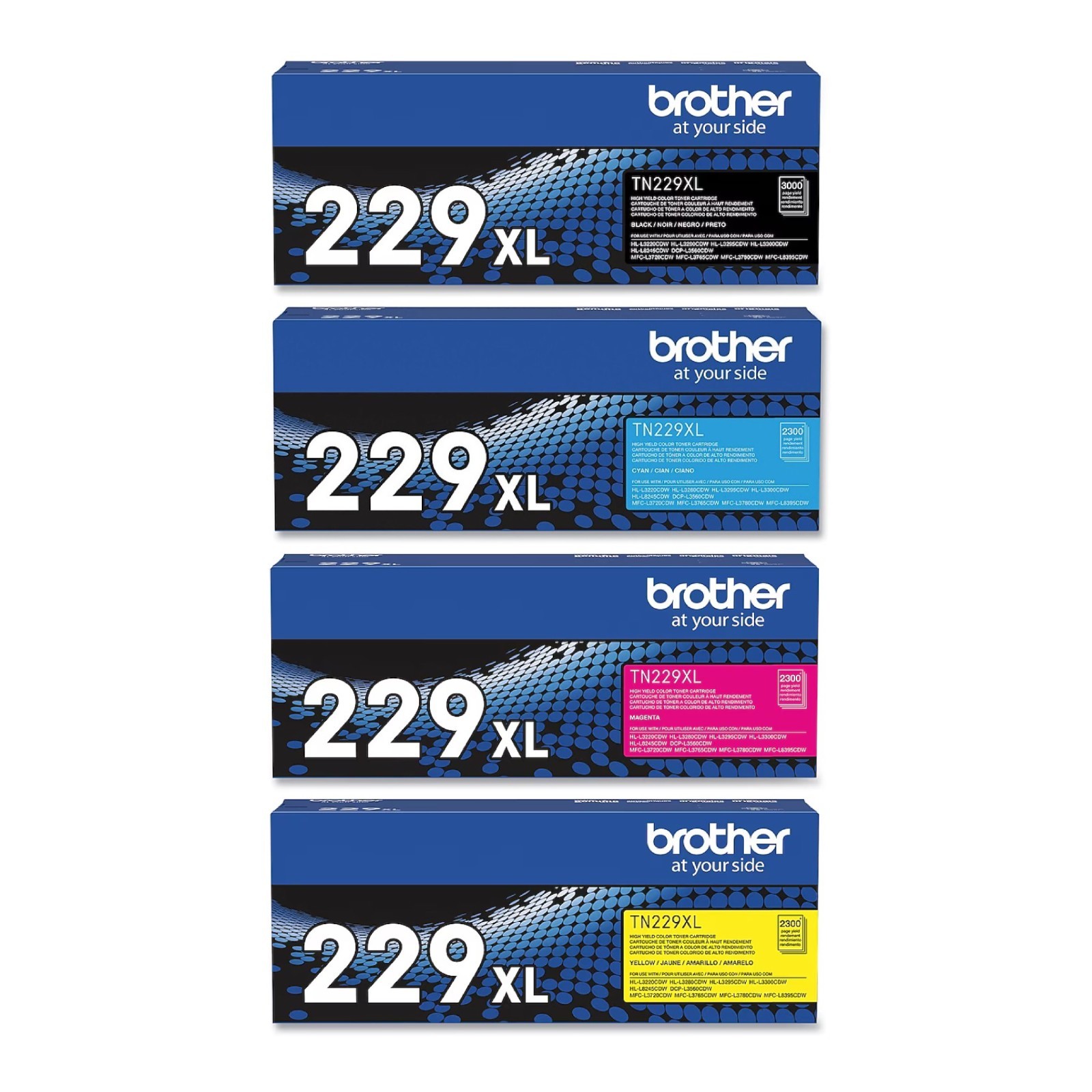 Brother TN229XL High Yield Color Toner Cartridge Set CMYK
