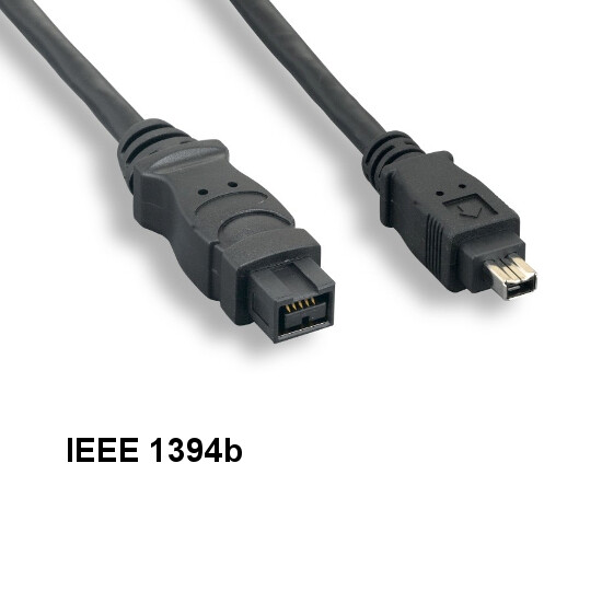 KNTK 10ft IEEE1394b 9 to 4 Pin Cable Firewire 400Mbps iLINK DV PC Cord Black