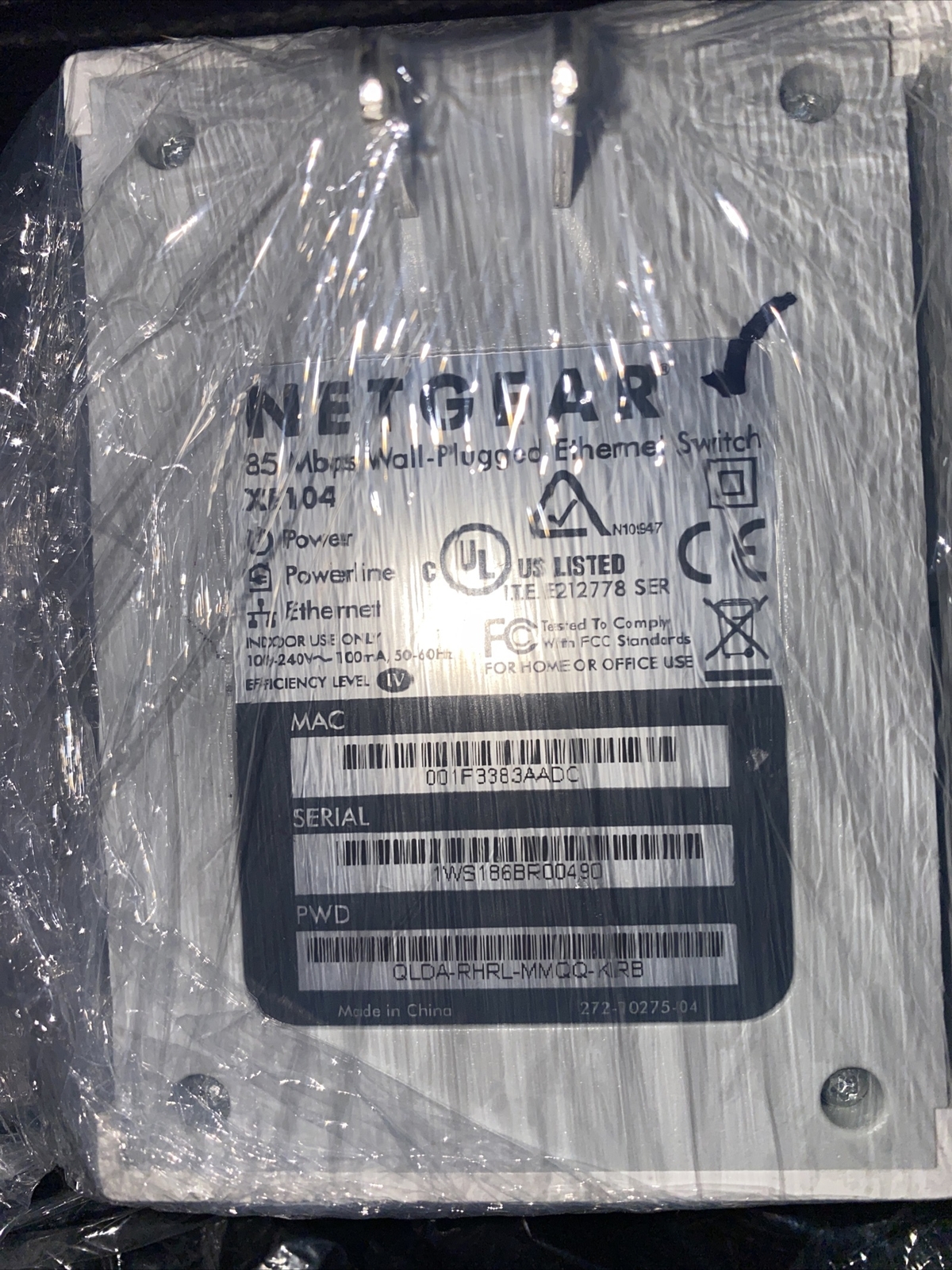 Netgear XE104 85 Mbps Powerline Wall Plugged 4-Port Ethernet Switch 