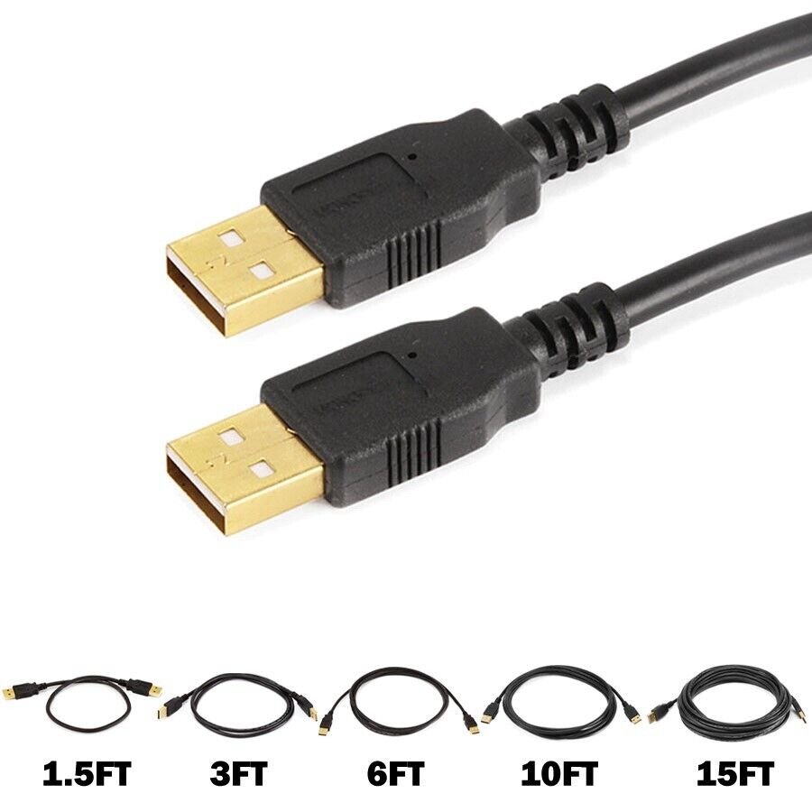 1.5 3 6 10 15FT USB 2.0 Type A Male to Male Data Cable Cord PC Laptop Mac Gold
