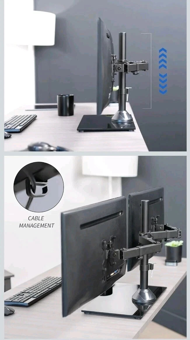 VIVO Dual Monitor Desk Stand Adjustable Mount w/ Glass Base Stand-V002FG