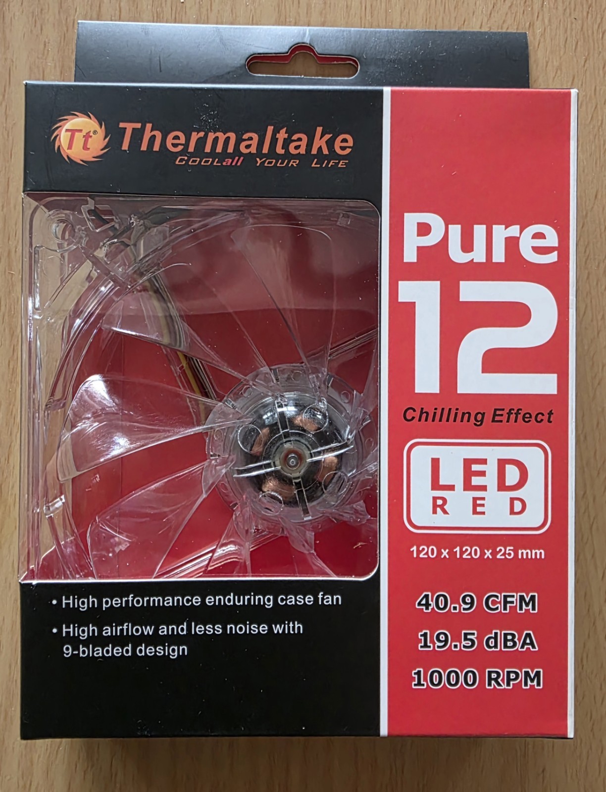 Thermaltake Pure 12 120mm Computer Case Cooling Fan w/Red LED Quiet High Airflow