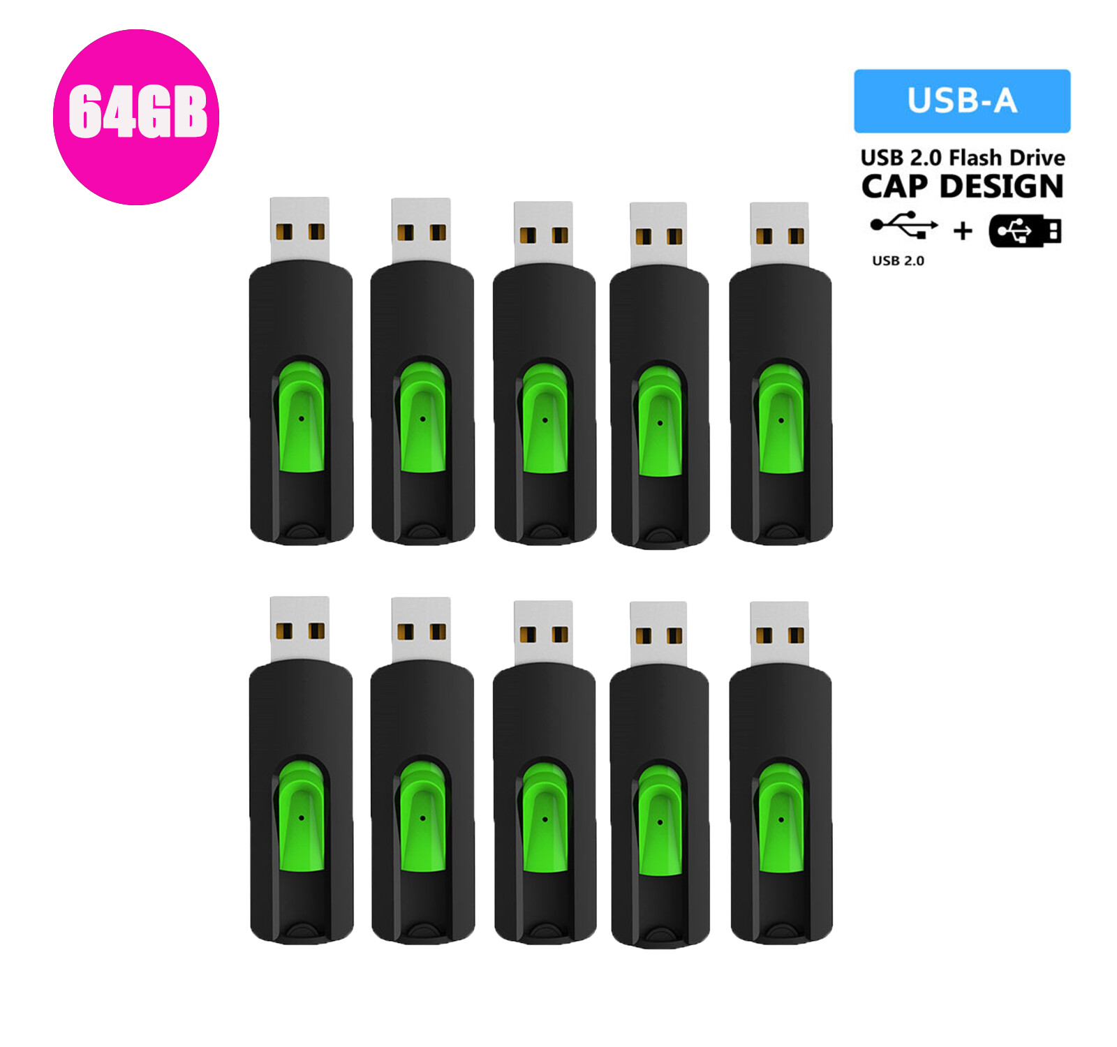 5/10/20Pack 64GB USB Flash Drive Thumb Drive USB 2.0 Memory Stick USB Drives