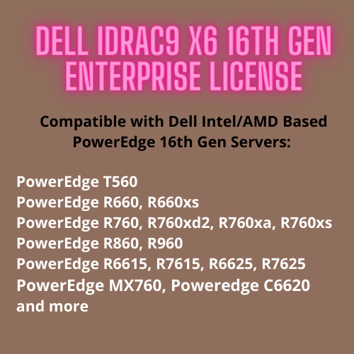 Dell iDRAC9 X6 16G Enterprise License for PowerEdge R760/R660/R6615/R7625 12Hour