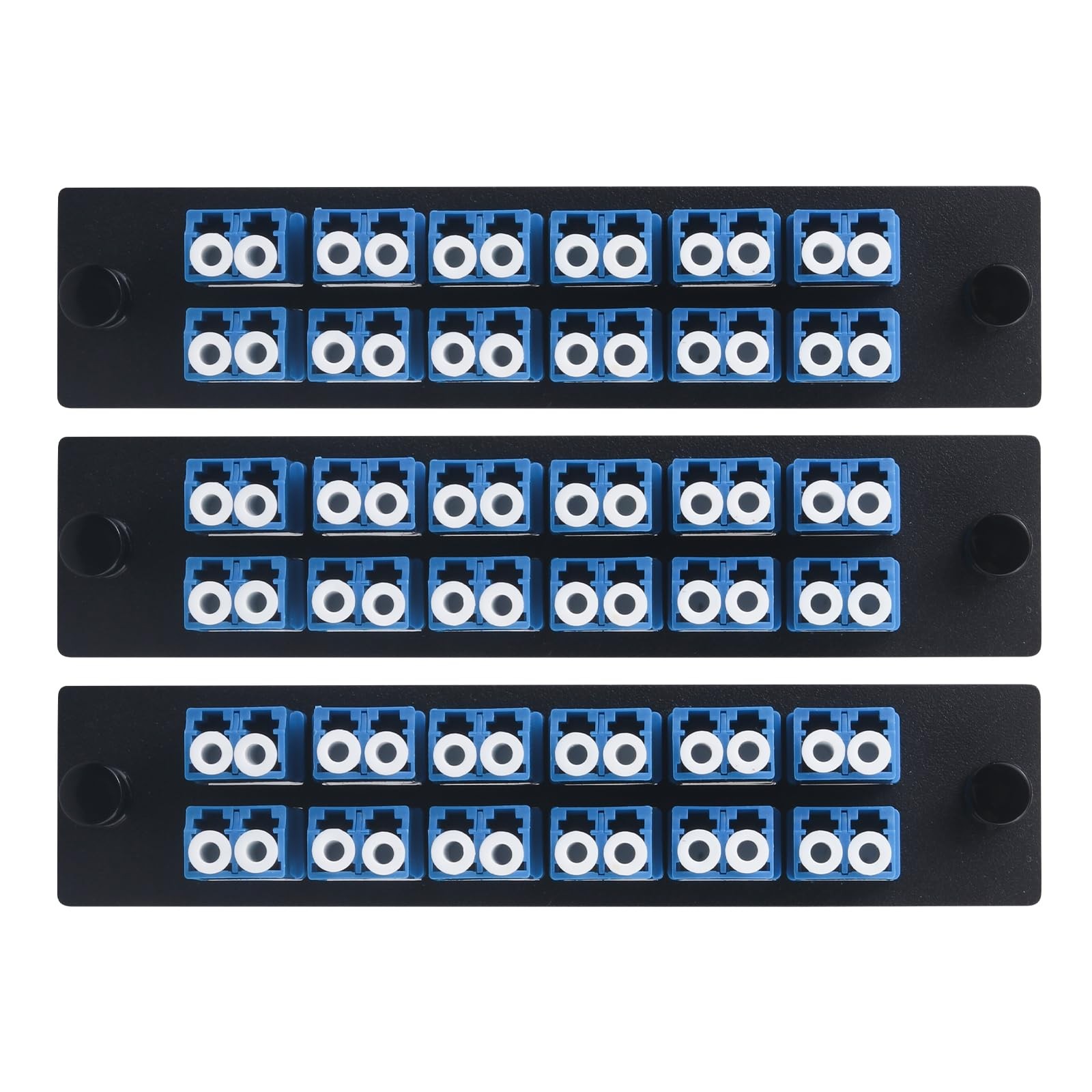 3pcs LGX Fiber Patch Panel, 12 Singlemode Blue Duplex LC Adapters, 24 Ports