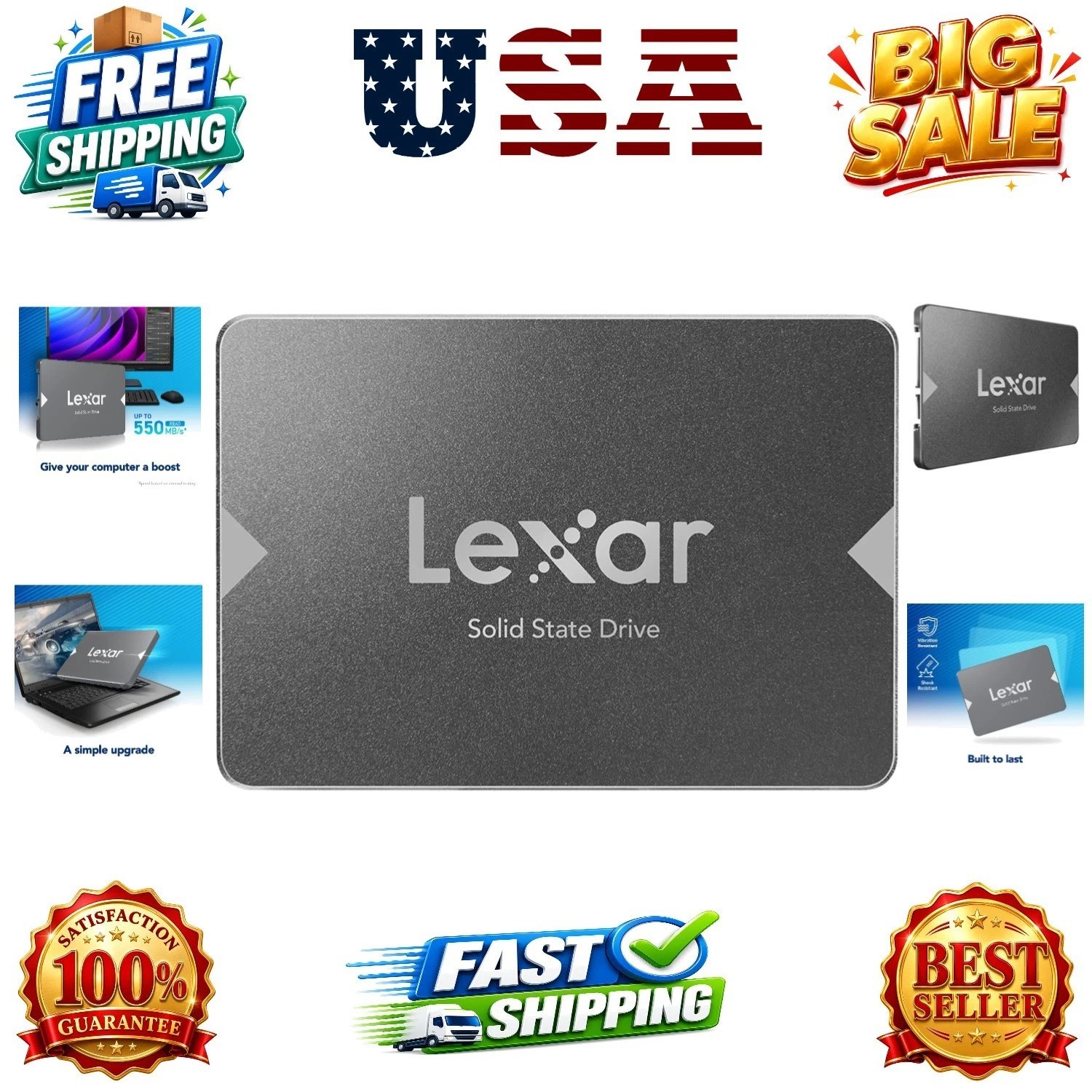 512GB NS100 Internal SSD 2.5" SATA III, 550MB/s Read, Gray | 512GB SATA III S...