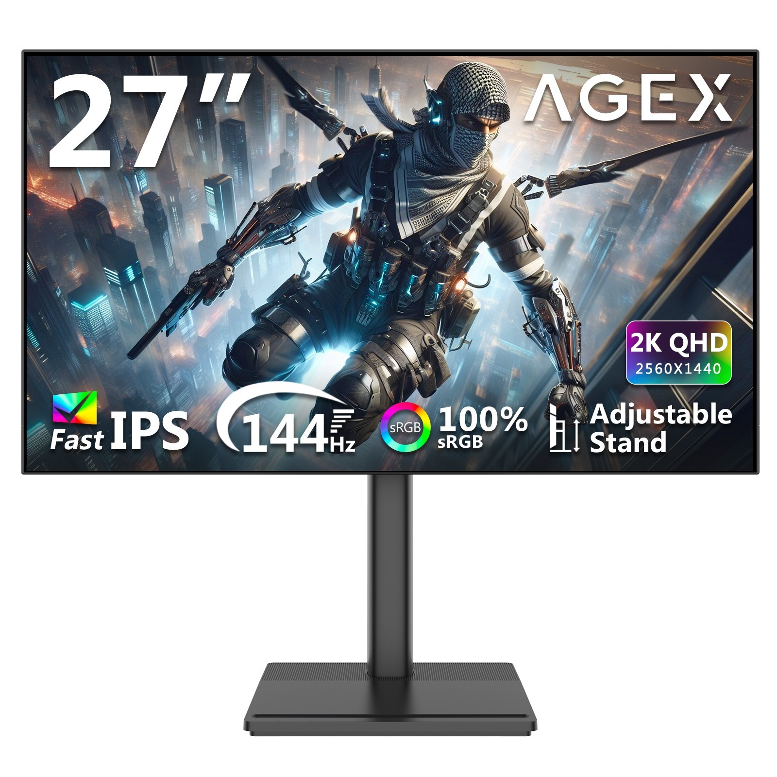 27" 2K 2560x1440 144Hz 1ms Fast IPS Gaming Monitor, 100% sRGB, Adjustable Stand
