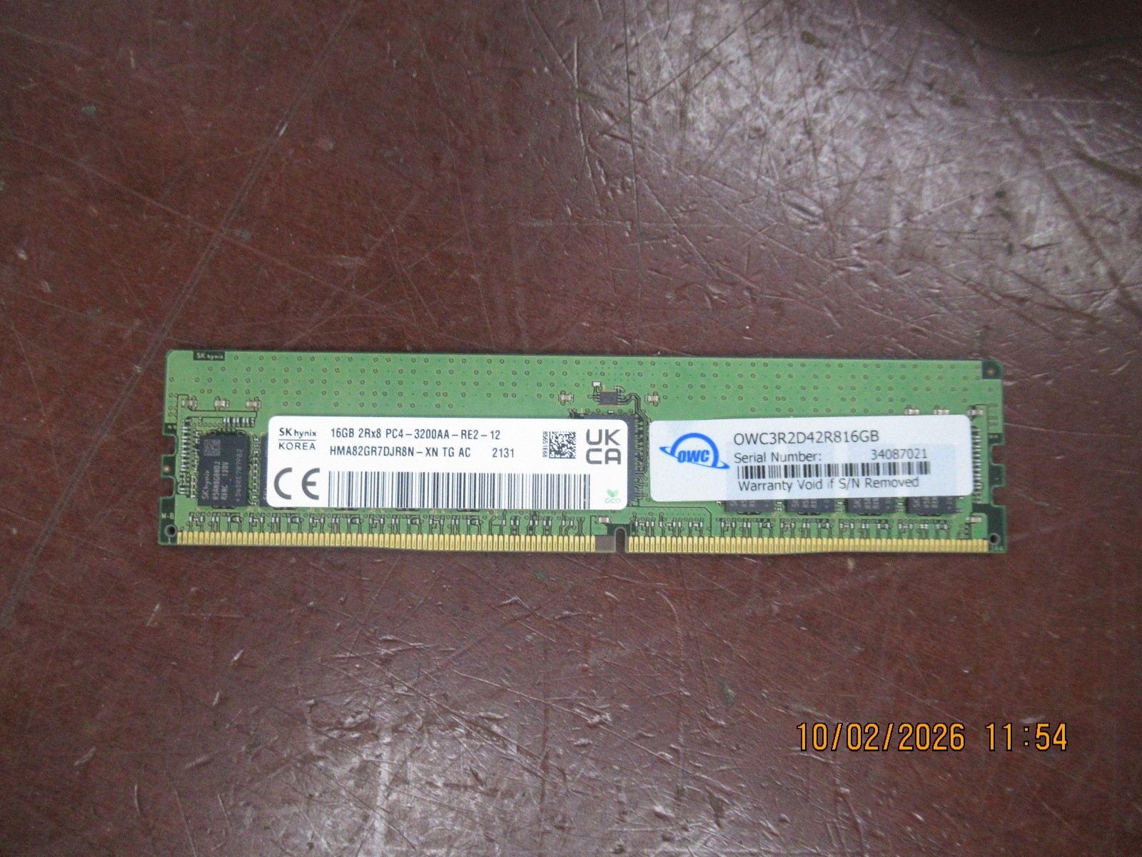 SK Hynix  HMA82GR7DJR8N-XN 16GB 2Rx8  PC4-3200AA Memory Ram