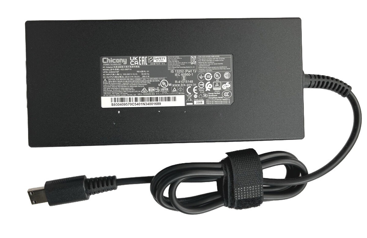 Slim Chicony 20V 14A 280W A22-280P1A AC Adapter Charger MSI Vector 17 HX USB Tip