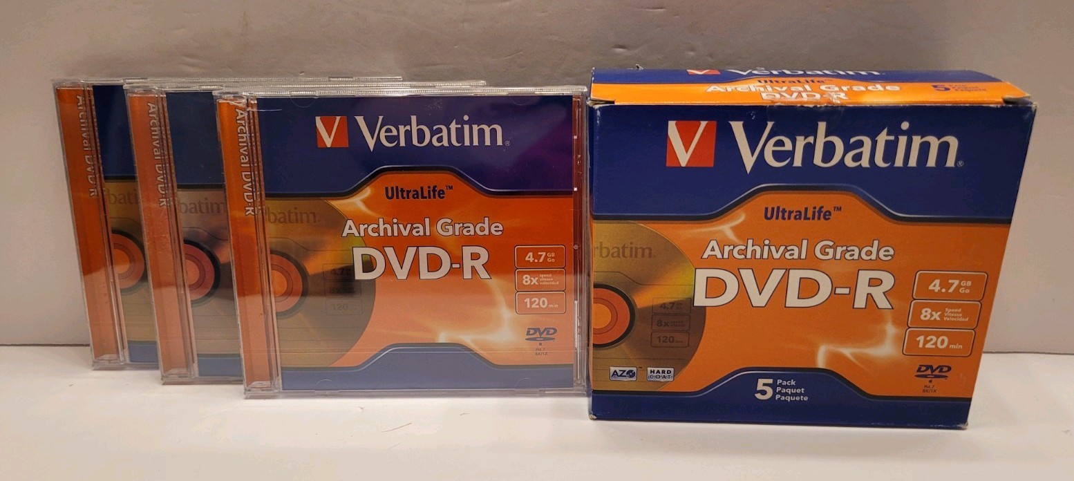 New Verbatim Ultralife 8X DVDR 8 Pack w/ Jewel Case CD Archival Grade
