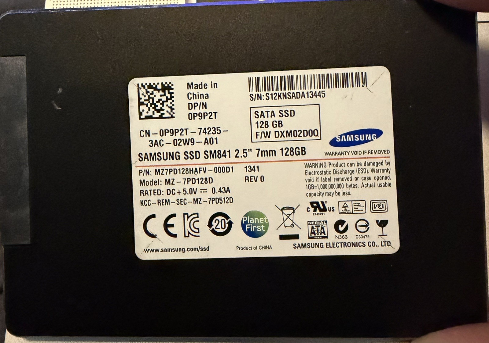 LOT OF 2 Samsung SM841 128GB 2.5" SATA SSD MZ-7PD128D 0P9P2T(HDD00019)