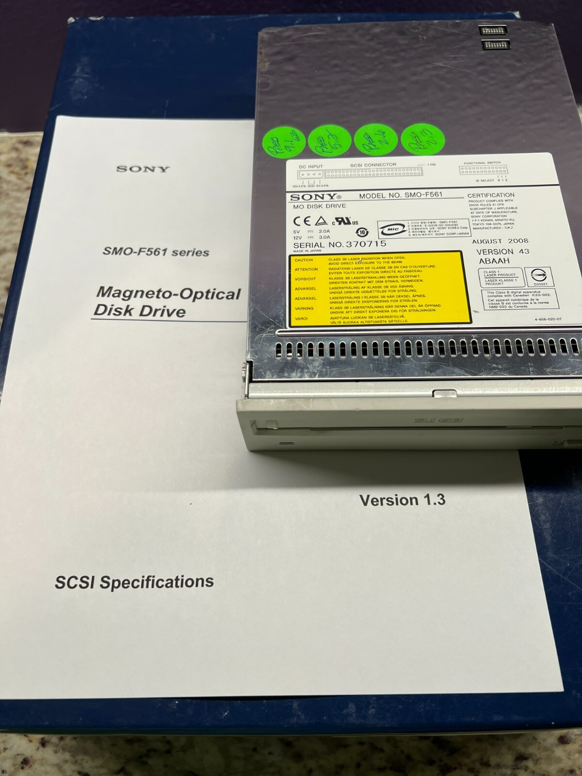 SONY SMO-F561 9.1GB SCSI Internal MO Drive -Media Available