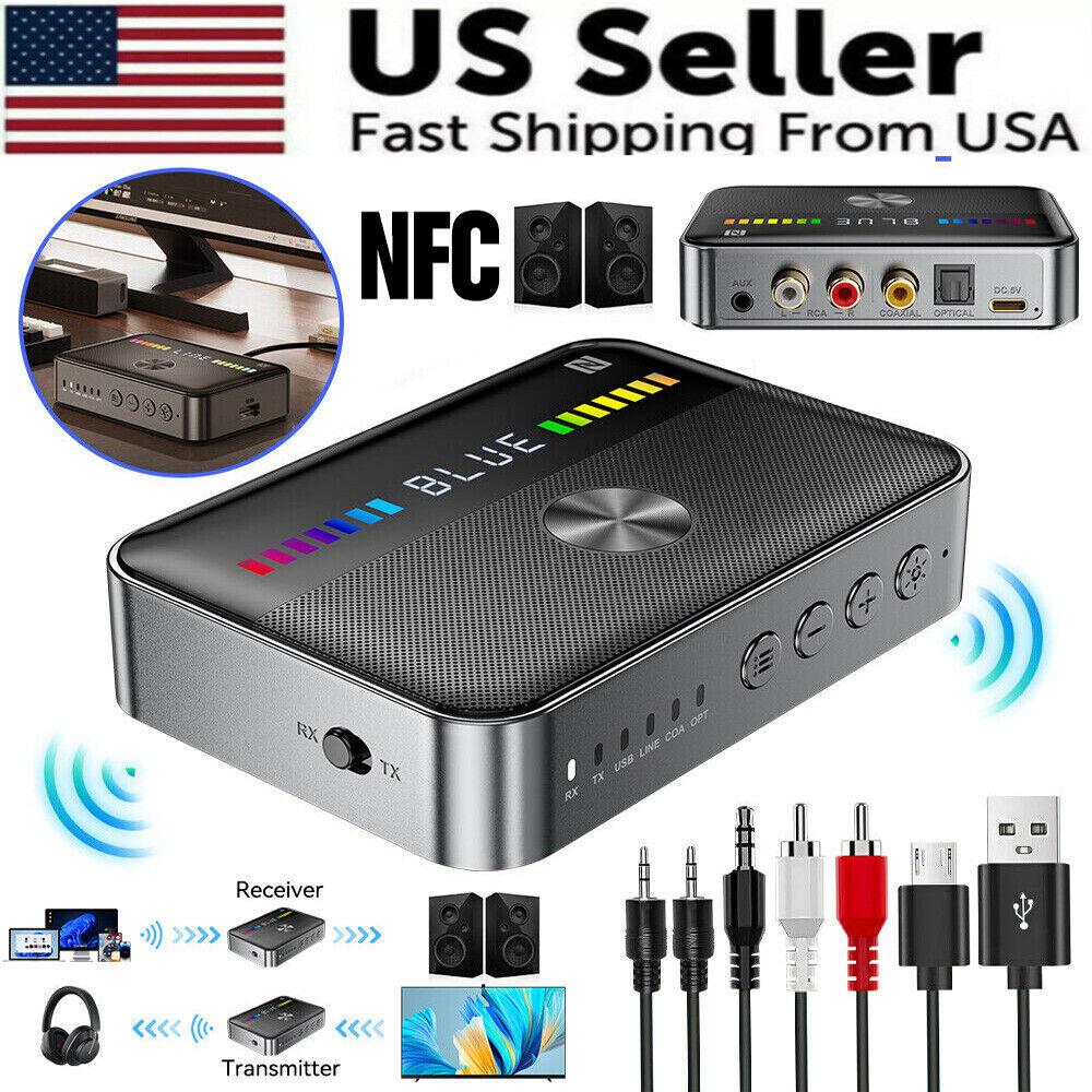 Bluetooth 5.3 NFC Transmitter Receiver Audio Adapter AUX RCA Optical USB Stereo