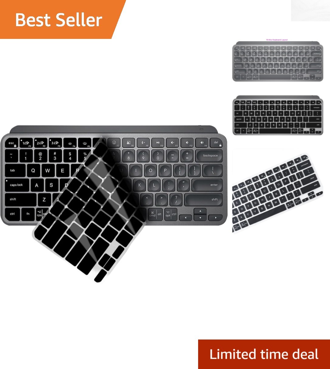 Dust-Proof Black Silicone Keyboard Skin for Logitech MX Keys Mini - Ultra Thin