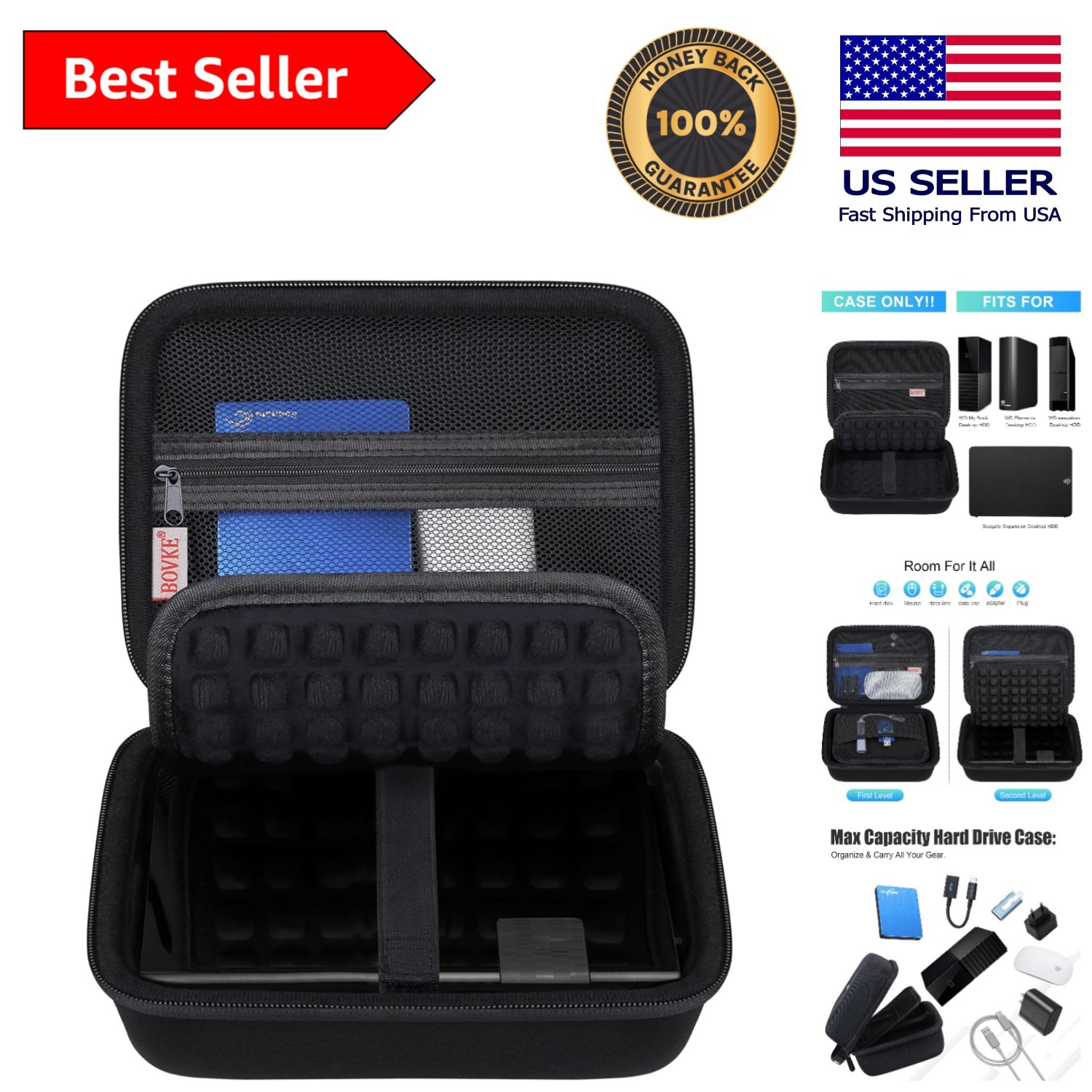 Travel-Friendly Hard Drive Case for WD Elements & Seagate, Waterproof & Secure