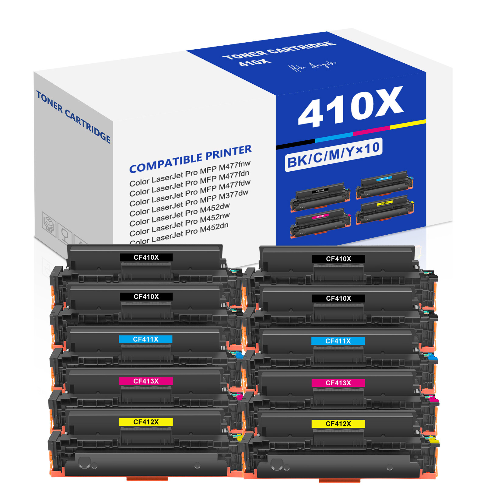 10PK CF410X 410X Toner Set Fits HP Color LaserJet Pro MFP M477fdn M477fdw M452dw