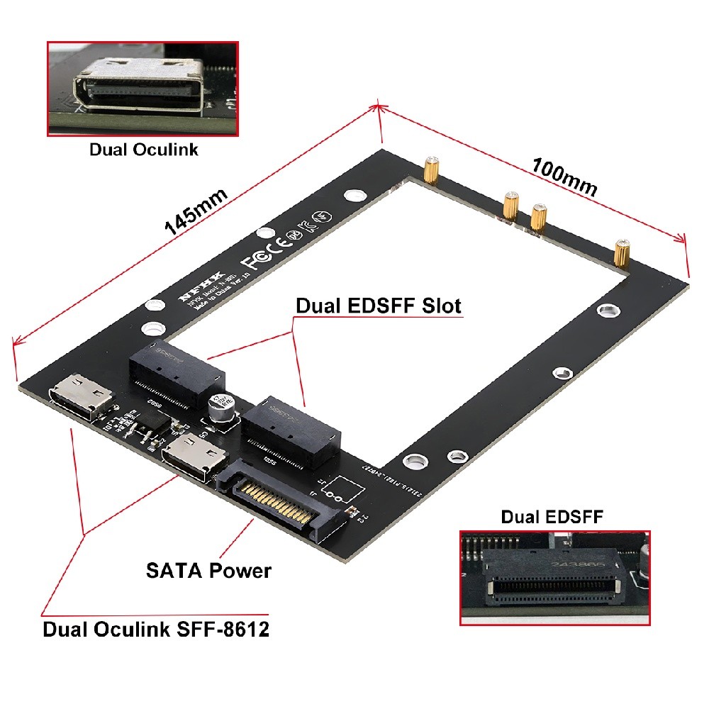 Dual Oculink SFF-8611 4i to Dual Gen-Z 1C (EDSFF)E1.S SSD Adapter with SATA Port