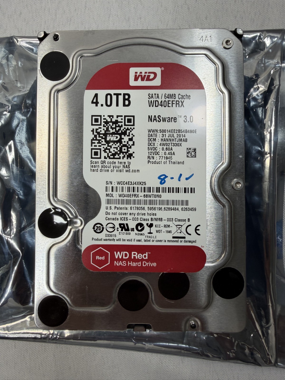 Western Digital Red NAS 4TB WD40EFRX 3.5" SATA HDD *USED/WIPED*