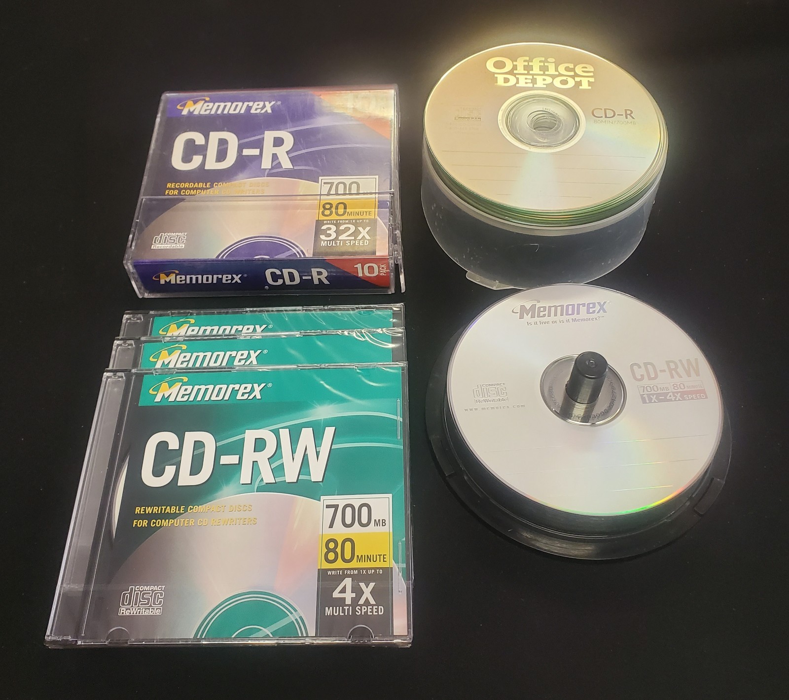 CD-R, CD-RW Recordable and Rewritable LOT.  Memorex, Office Depot.  32x and 4x.