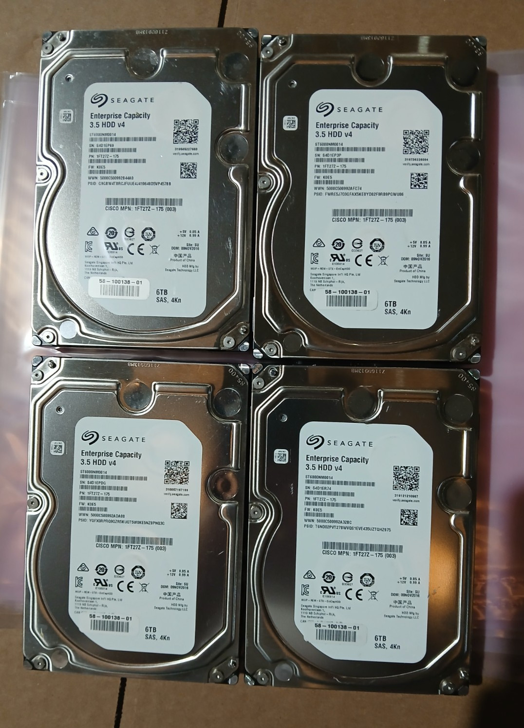 (4) Seagate ST6000NM0014 6TB SAS 3.5" Enterprise Capacity v4 Cisco 58-100138-01