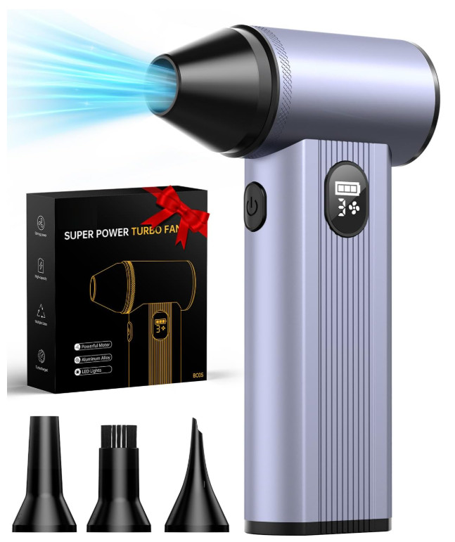 Soplador de Aire Eléctrico 150.000 RPM, Batería 8000 mAh, 4 Velocidades y Luz LE