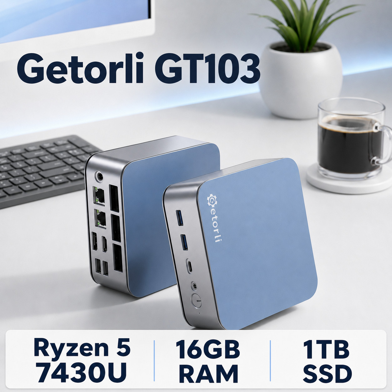 Getorli GT103 Mini PC AMD Ryzen 5 6600H 16GB LPDDR5 1TB SSD Windows 11