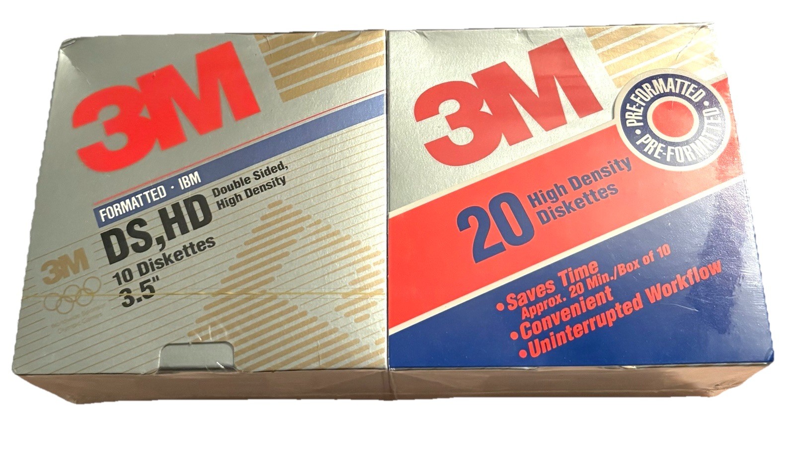 3M 3.5" Double Sided DS, HD Diskettes - 2 Packs Of 10 Formatted IBM - Sealed New