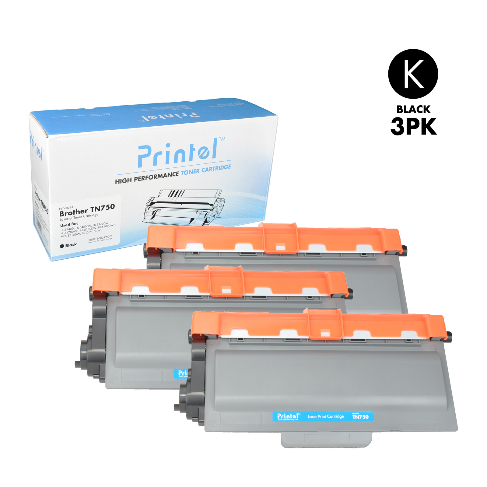 Printel Compatible Toner Cartridge Replacement for Brother TN-750 3 Pack