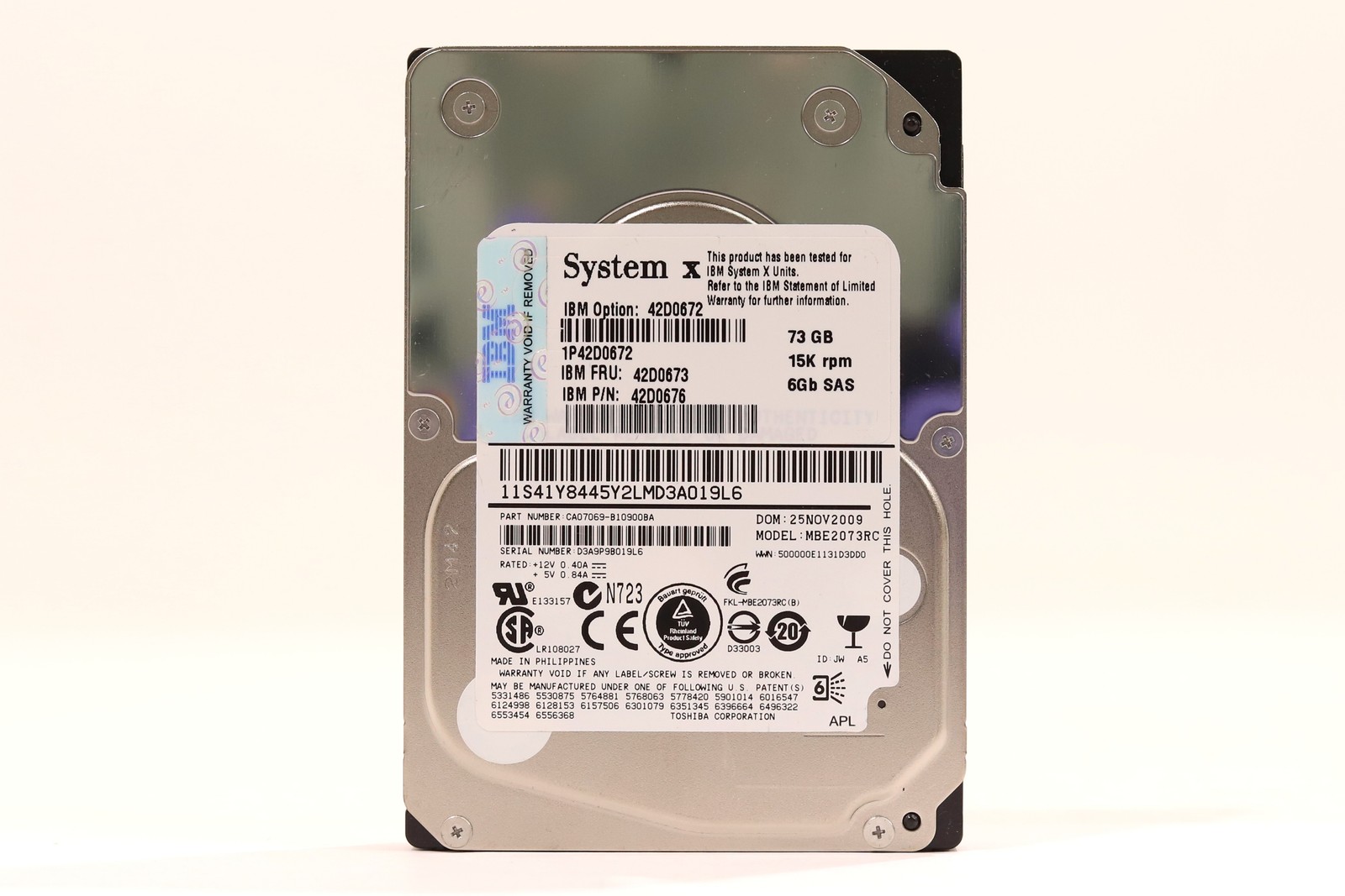 IBM MBE2073RC 73GB 2.5" 6Gb/s 15K RPM SAS Hard Drive FRU P/N: 42D0673 Tested