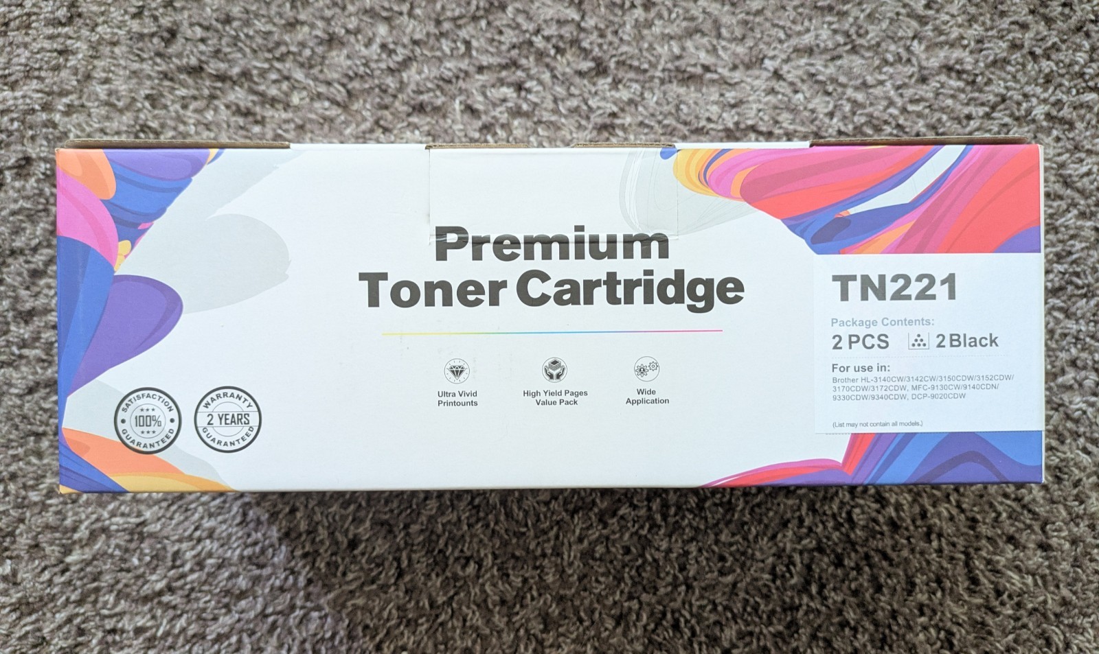 Value Toner Premium High Yield Black Toner 2 Pack TN221 Sealed Exp 6/2024