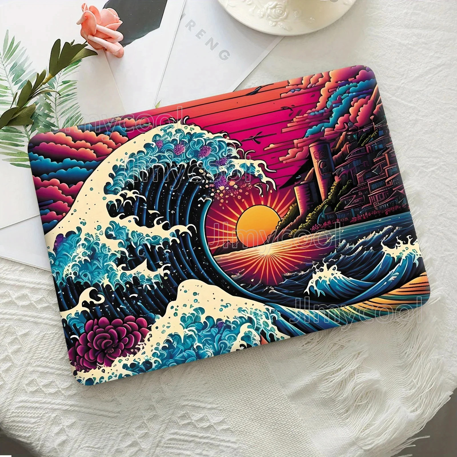 2 Wave Rendering Laptop Stickers for 30.48-39 Vivid Ocean and Sunset