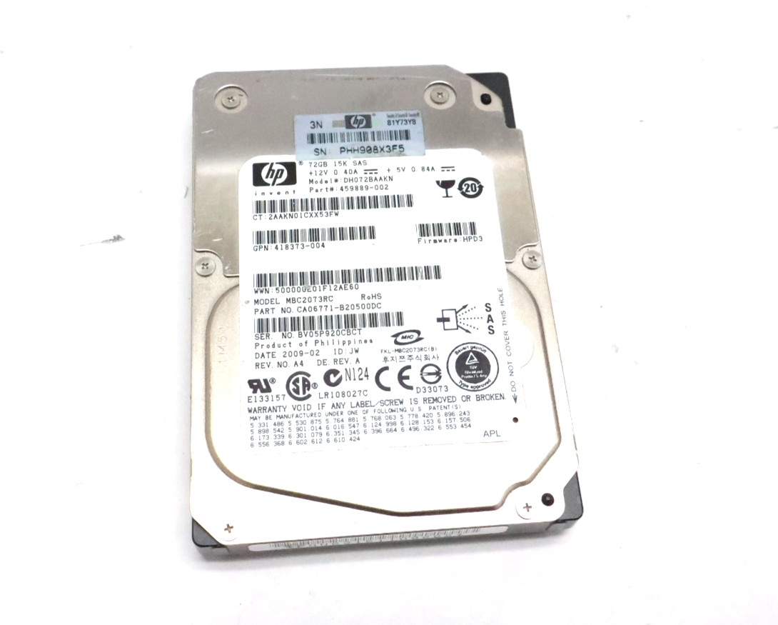 HP Invent MBC2073RC 72GB 15K RPM 2.5" SAS Internal Hard Drive CA06771-B20500DC
