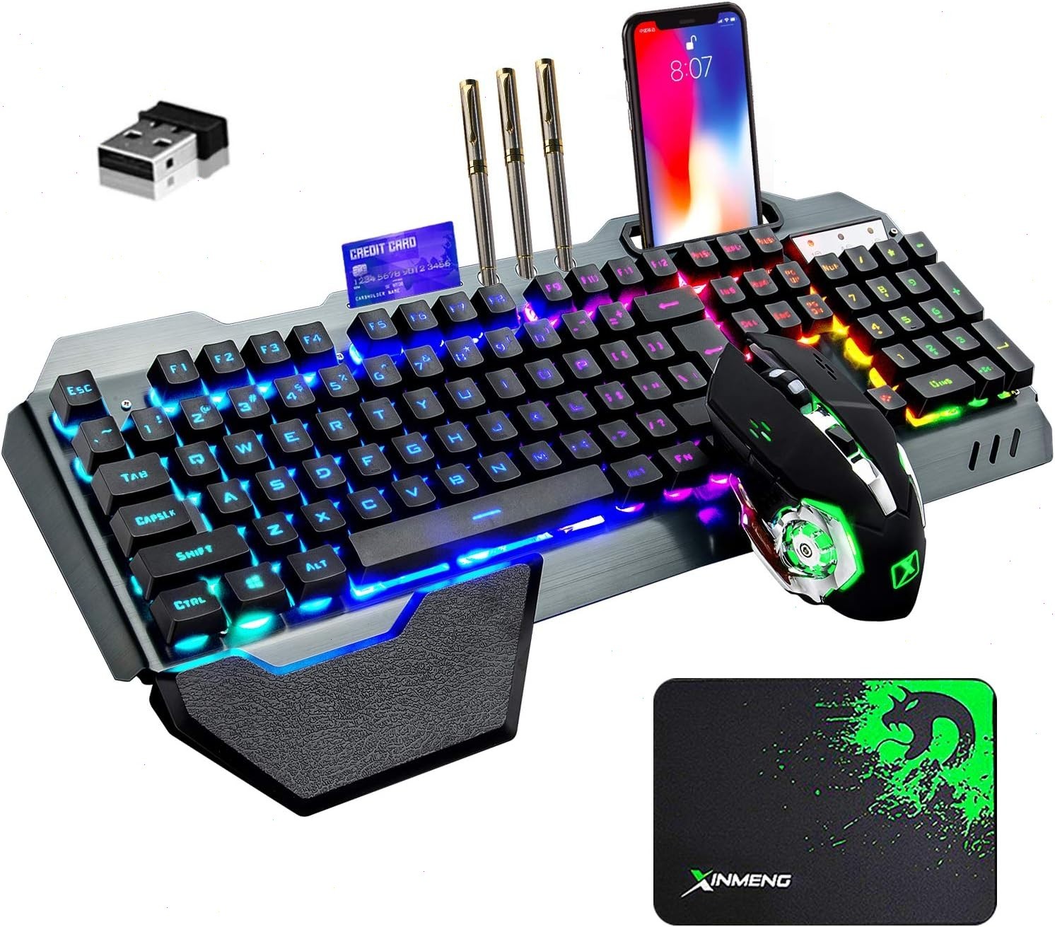 US K680 Rainbow Backlit Gaming Keyboard Mouse Wireless and FREE Mouse Pad For PC