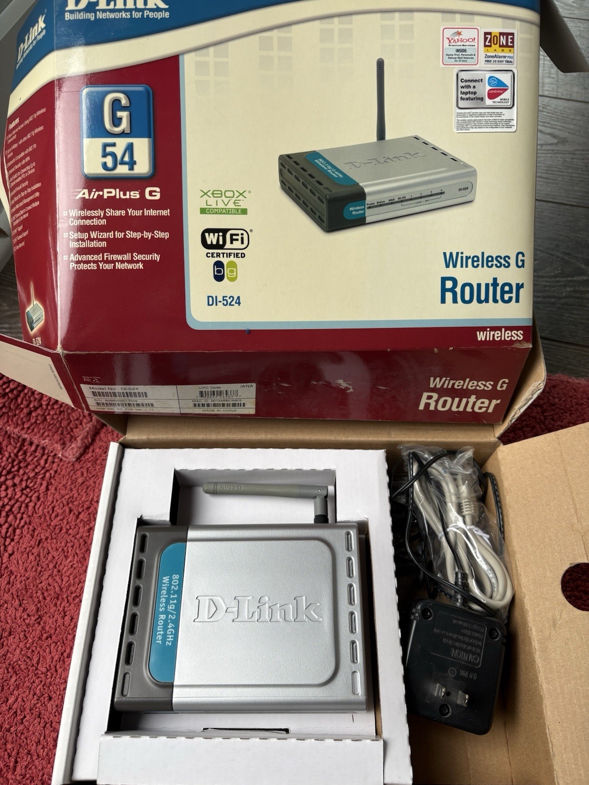 D-Link DI-524 AirPlus G 54 802.11g 2.4GHz Wireless Router, Firewall New & Sealed