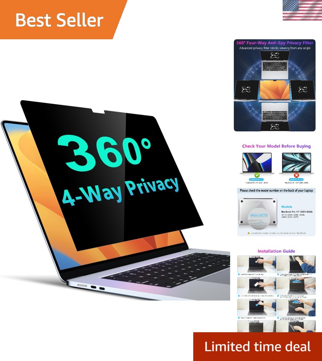 4-Way Privacy Screen for MacBook Pro 14 Inch 2024-2021, M4, M3, M2, M1 - 360°...