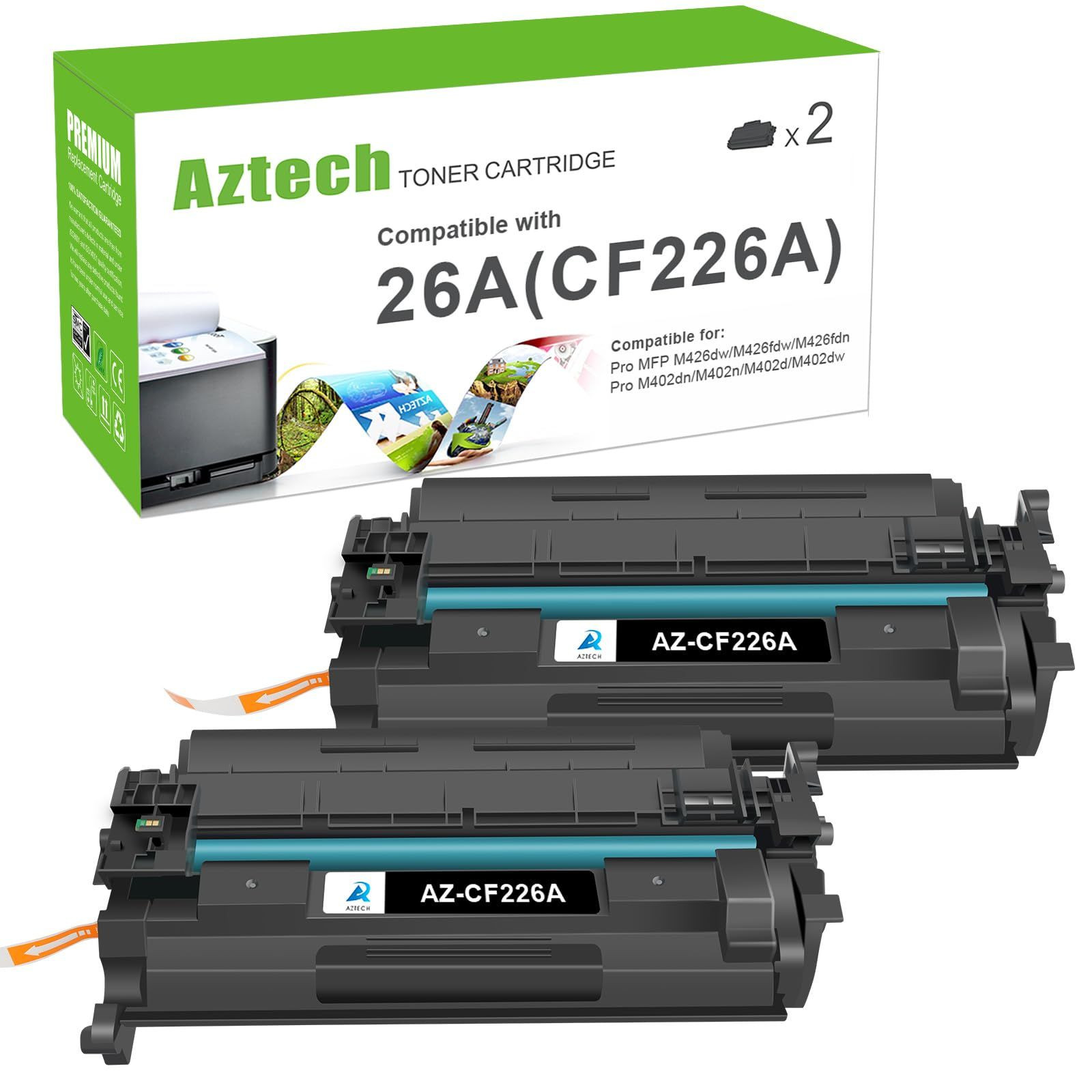 Aztech 26A CF226A Toner Cartridge 2 Standard Yield, Black 2 Pack