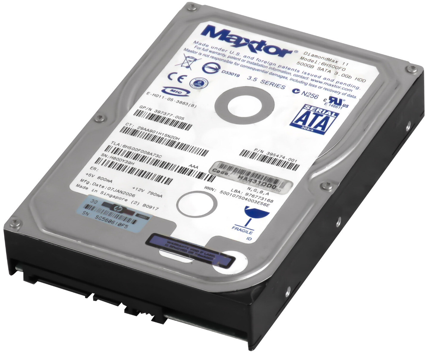 HARD DRIVE HP 395474-001 6H500F0 500GB 7.2K 16MB SATA II 3.5'' 